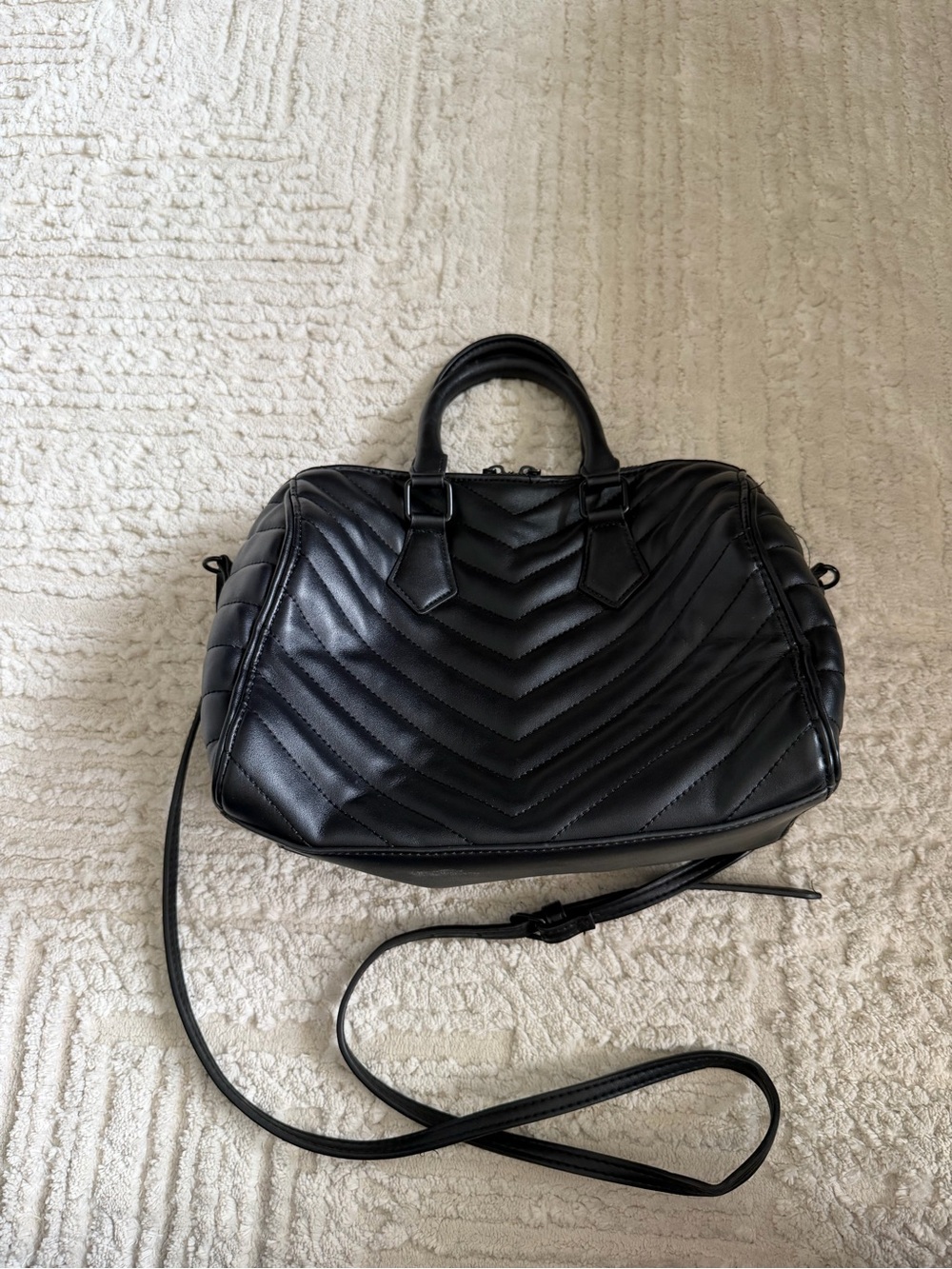ALDO Black Quilted Leather Satchel with Crossbody Strap